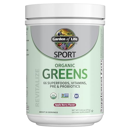 Garden of Life Sport Nutrition Greens and Superfoods Powder for Women and Men - Apple Berry, Organic Blend - Spirulina, Fruit, Vitamins, Pre & Probiot