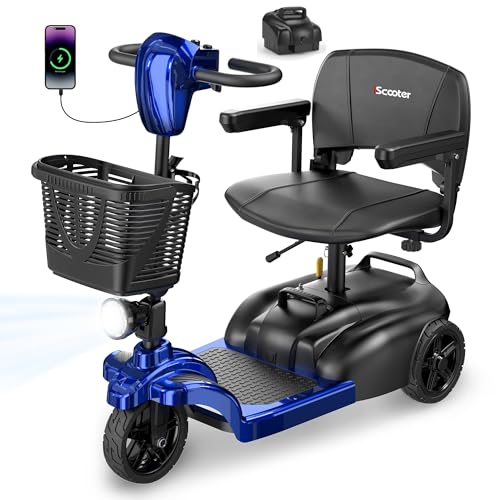 iScooter X01 Mobility Scooter with Extra Batteries, 3-Wheel Mobility Scooters for Adults & Seniors, Powered Electric Wheelchair Device with Seat, Deta