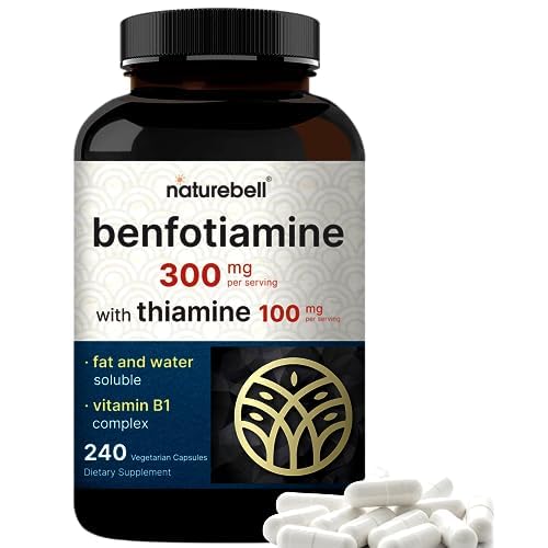 NatureBell Benfotiamine 300mg with Thiamine 100mg Per Serving | 240 Veggie Capsules – Essential Vitamin B1 Benfotiamine Supplement – Vegetarian Fr