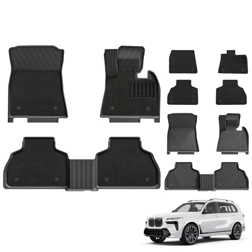 3W Floor Mats & Carpets Fit for BMW X7 7 Seats 2019-2024 2025, All Weather Dog Friendly TPE Car Mat, Waterproof Anti-Slip Easy to Clean Heavy Duty 7 P