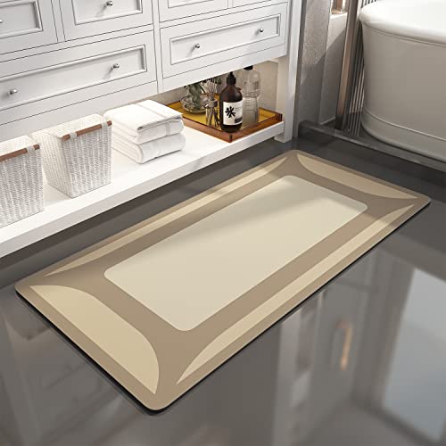 SIXHOME Bath Mat - Quick Dry Absorbent Rubber Backed Bathroom Mat - 24"X48" Beige - Modern Style - Magic Absorbent - Rectangular - Indoor - Low Pile -