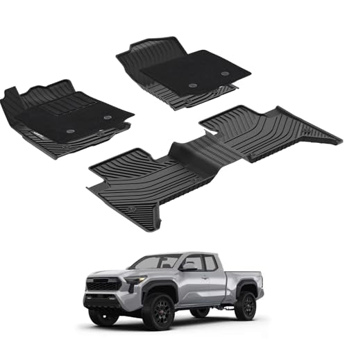 3W Floor Mats with First Row Carpets for Toyota Tacoma 2016-2023, TPE Floor Liner Thickened Carpet with Safety Locks and Driver Heel Pad fit Tacoma Ca