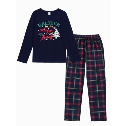 VENTELAN Women Pajamas Cute Christmas Bear Sleepwear Long Sleeve Stripes Loungewear X-Small Navy Blue-christmas Tree