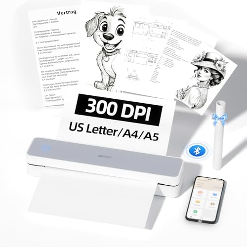 iDPRT Portable-Printer Wireless for Travel, 300DPI Inkless Thermal Small Printers for Home Use, Office, Vehicles, Mobile Bluetooth Printer Supports 8.