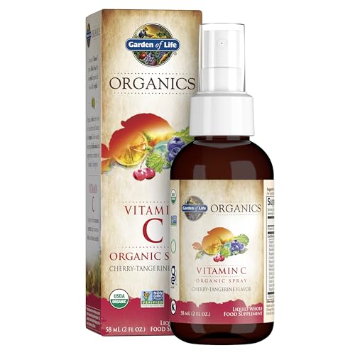 Garden of Life Organics Vitamin C Spray for Kids and Adults - Cherry Tangerine, Vitamin C Supplement, Antioxidant for Immune Support and Skin Health,