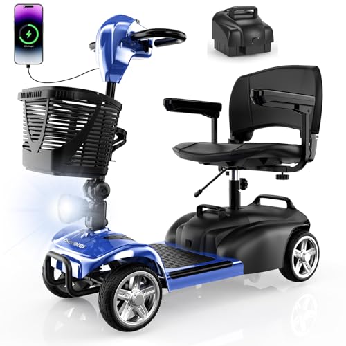 iScooter Mobility Scooter, 4 Wheel Mobility Scooter for Adults & Seniors, Electric Wheelchair Device with Extra Batteries, LED Headlight, Basket, Cup