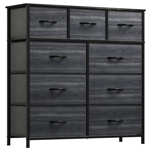 YITAHOME Dresser for Bedroom with 9 Drawers - Organizer Unit for Living Room, Hallway, Closets (Charcoal Black Wood Grain) Black Wood Grain Modern
