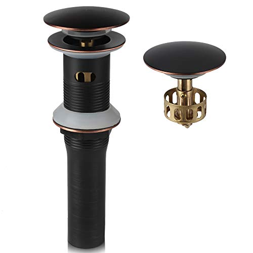 Oil Rubbed Bronze Pop Up Sink Drain, Vanity Bathroom Vessel Lavatory Faucet Detachable Basket Drain Stopper, ORB with Overflow Big Popup Cap Orb