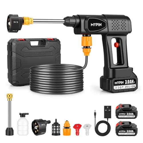 Portable Cordless Pressure Washer, 600 PSI 21V 2x3.0Ah Rechargeable Batteries Powered Pressure Washer, 6-in-1 Nozzle with Jet Nozzles for Car Floor Wa