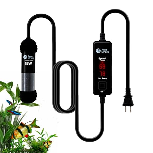 AquaMiracle 15W Small Aquarium Heater Fish Heater, Super Mini Fish Tank Heater Turtle Tank Heater for 1-3 Gal Tanks, with Dual LED Display, Dry-Run-Ov