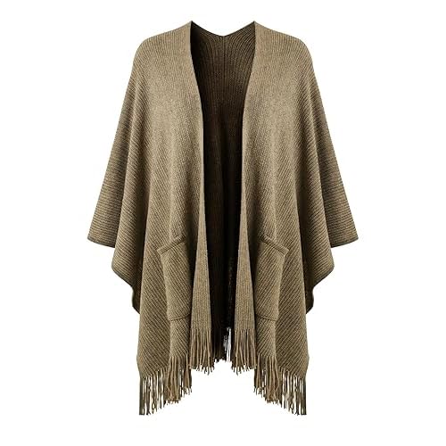 Ferand Shawl Wraps for Women, Cozy Lightweight Poncho Cape with Pockets, Warm for Fall Winter Travel One Size Khaki