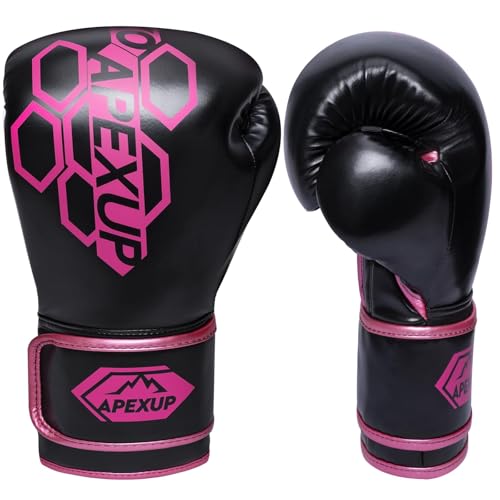 APEXUP Boxing Gloves Men Women, Pro Training Sparring, Heavy Bag Gloves for MMA Kickboxing Muay Thai 12 OZ Rose Red