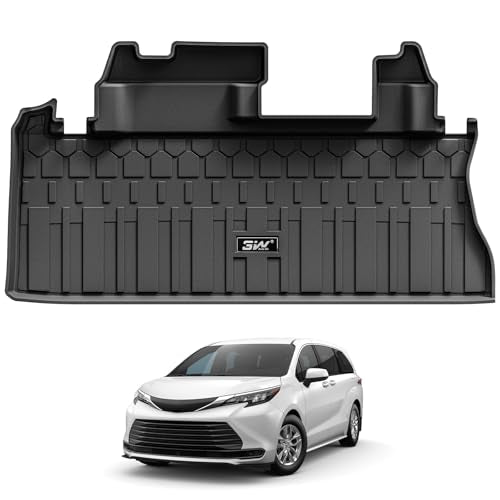 3W Cargo Liner Fit 2021-2024 2025 Toyota Sienna(with Spare tire), TPE All Weather Custom Fit Trunk Mat for Toyota Sienna, Black Sienna 7 S|21-25|Cargo
