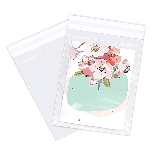 5" x 7" (1000 Count) Clear Cellophane Bags - Self Sealing Cello Plastic Poly Bags- for A2 A4 A6 Cads & Envelopes, Bakey, Cookies, Candies 5" x 7" 1000