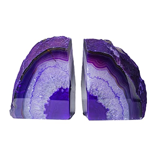 AMOYSTONE Agate Bookends Purple Minimalist Book Holder for Heavy Books, Weight Book Ends 6-7 LBS Stylish Bookends for Shelves, Office Table, Home Deco