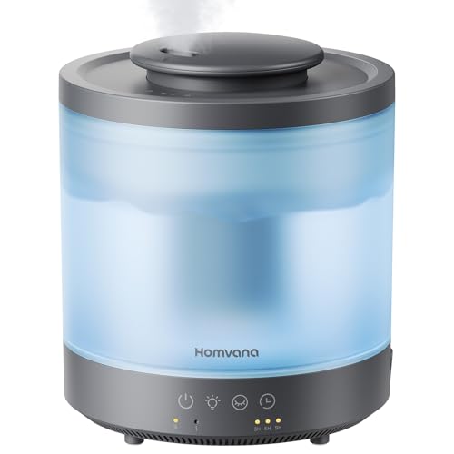 Homvana Humidifiers for Bedroom 1.5 L Top-Fill Cool Mist Humidifier for Baby Nursery Plants Kids Home, 3-in-1 Diffuser with Night Light, Auto Mode, Es