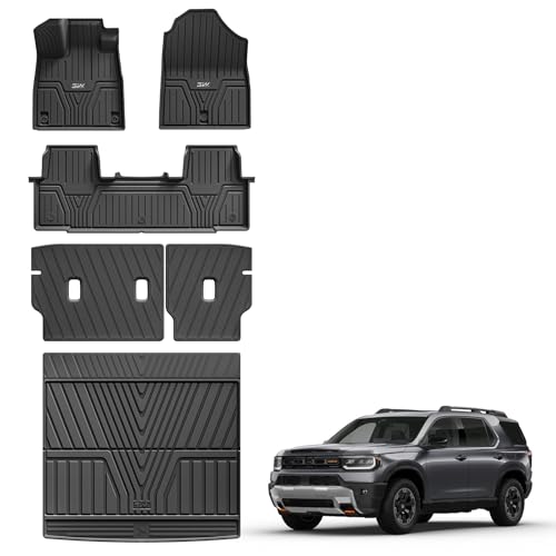 Floor Mats & Trunk Mat for XXX, All Weather TPE Custom Fit XXX Floor Liner Accessories, 1st & 2nd Row & Trunk Mat with Backrest Mat Full Set, Black