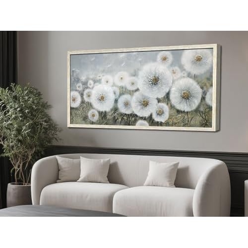 Ardemy Dandelions Large Wall Art Flowers Canvas Art Wall Decor Living Room Painting Picture Textured Bedroom Home Office, Wood Grain Framed 40"x20" 40
