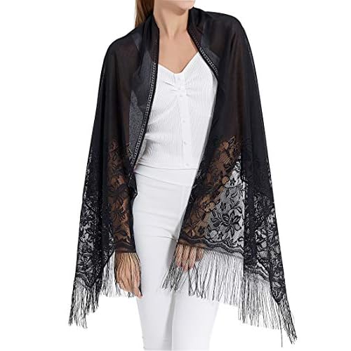 RIIQIICHY Shawls and Wraps for Evening Dresses Scarfs for Women Pashmina Wedding Formal Shawl Black