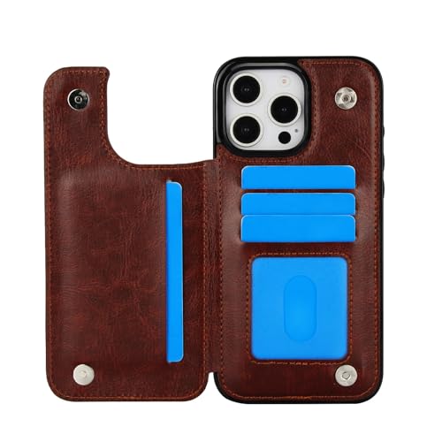 for iPhone 16 Pro Max Case with Credit Card Holder,RFID Blocking,PU Premium Leather Double Magnetic Clasp Kickstand Heavy Duty Protective Cover.(Brown