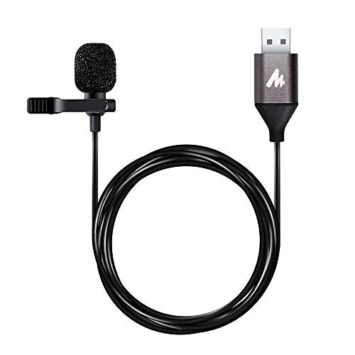 MAONO USB Lavalier Microphone, 192KHZ-24BIT Plug & Play Omnidirectional Lapel Shirt Collar Clip on Mic for PC, Computer, Mac, Laptop, YouTube, Skype,