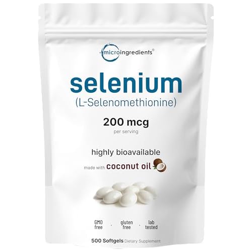 Micro Ingredients Selenium Supplements for Women & Men 200mcg, 500 Softgels with Coconut Oil | Essential Trace Mineral as Selenomethionine | Antioxida