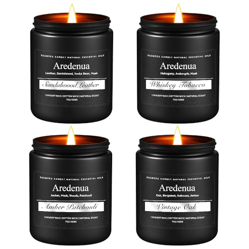 Mens Candle Set – Manly Candles for Men, 4 Pack Soy Candles for Home Scented, Masculine Candle Gift Set - Includes Sandalwood Leather, Whiskey Tobac