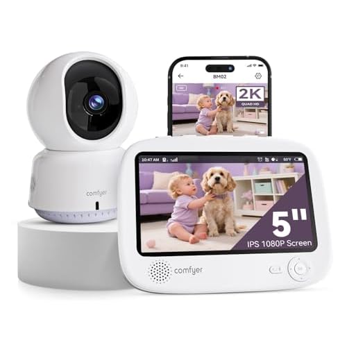 2K comfyer Smart WiFi Baby Monitor - 5" 1080P Split Screen, Phone APP & Monitor Control, Motion Alerts, Auto Tracking, Motion & Sound Detection, HD Ni