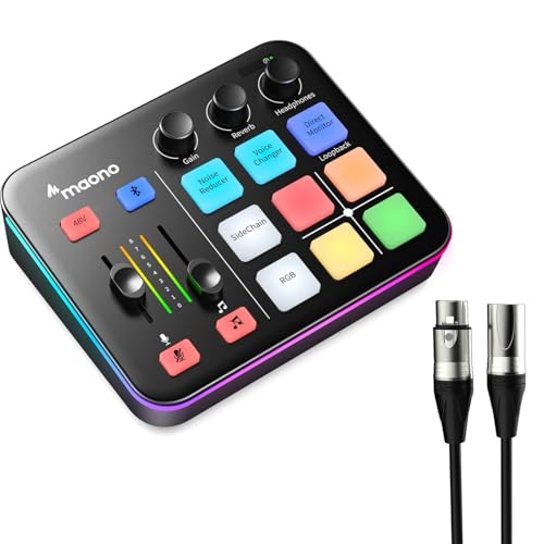 MAONO G1 NEO Gaming Audio Mixer, Audio Interface with Pro-preamp, RGB, Bluetooth, 48V Phantom Power for Live Streaming, Podcasting, Content Create, Ga