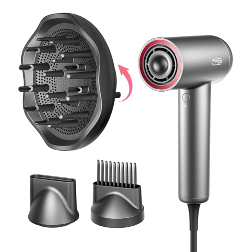 TYMO Hair Dryer with Diffuser, 1500W High-Speed Professional AIRHYPE Lite Blow Dryer with Comb for Fast Drying, 110,000RPM Brushless Motor, 200 Millio