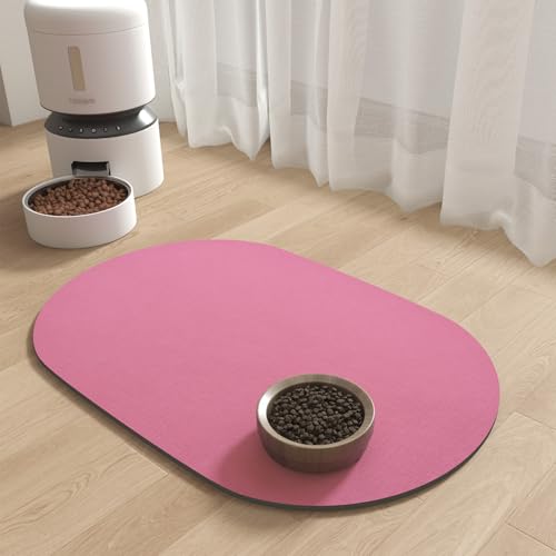Absorbent Dog Food and Water Bowl Mat - Quick Dry, No Stains Feeding Mat for Messy Drinkers - Pet Supplies Accessories 12"X19" PINK