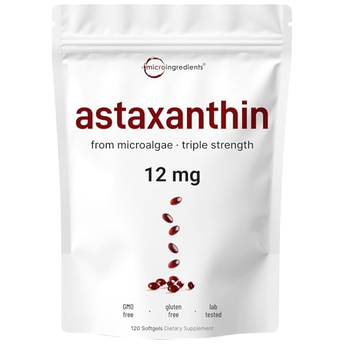Astaxanthin 12mg, 120 Softgels, 4 Month Supply | Premium Astaxanthin Antioxidant Supplements | Fresh Microalgae Source | Supports Eye, Joint, Internal