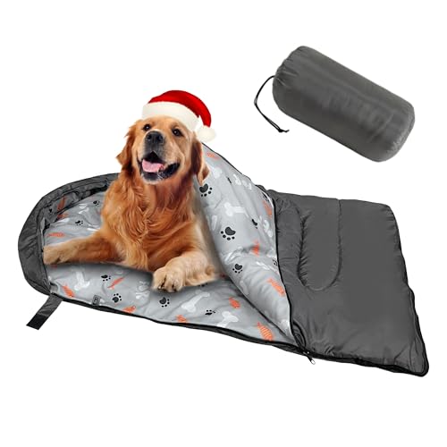 Dog Sleeping Bag Waterproof Warm Packable Dog Bed Mat with Storage Bag for Indoor Outdoor Travel Camping Hiking Backpacking (Grey)