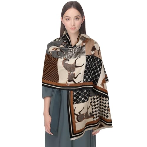 EXTREE Women's Scarf Pashmina Shawls and Wraps for Evening Dress Bridesmaid Wedding Bridal Winter Warm Long Large Scarves Houndstooth H Horse Black Co
