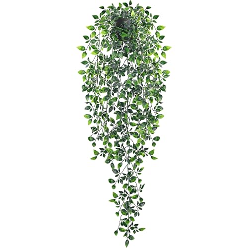 Der Rose 34'' Fake Hanging Plants Artificial Potted Mandala Vine Plants Indoor and Outdoor for Office Home Living Room Bathroom Wall Shelf Decor (1Pac