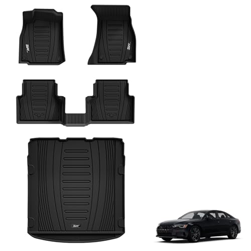 3W Floor Mats & Cargo Liner Custom Fit for 2019-2024 2025 Audi A6 S Sedan-Avant C8 4K, TPE All Weather Floor Liner for Audi A6 1st and 2nd Row Full Se