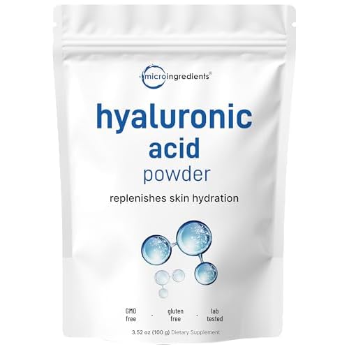 Micro Ingredients Hyaluronic Acid Serum Powder, 100 Grams | Low Molecular Weight, Cosmetics Grade | Skin Hydration and Moisture Support Supplements |