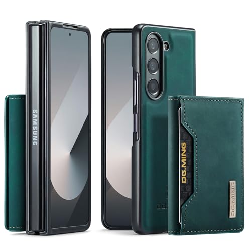 for Samsung Galaxy Z Fold 6 Case with Magnetic Wallet, 8 Cards Slot and Premium Leather Kickstand Vintage 2-in-1 Detachable Card Holder.(Green) Green