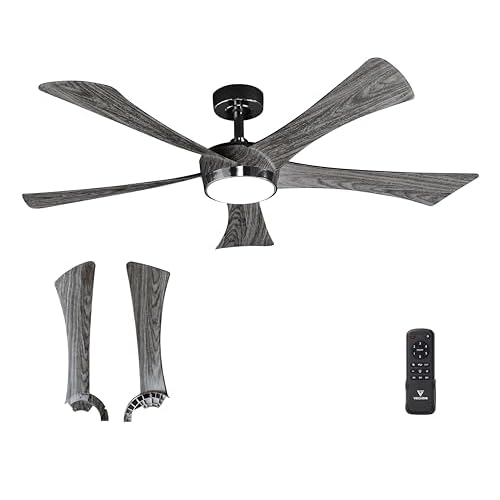 Ceiling Fan with Light Remote: 52 Inch Modern Bedroom Fans with Dimmable Tri-Color Temperatures LED - Water Transfer Printing 5 Blades, Black+Walnut-5