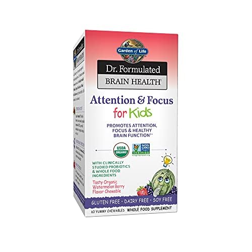 Garden of Life Dr. Formulated Attention and Focus for Kids, Supplement Promotes Healthy Brain Function, Concentration with Organic Wild Blueberry, Pin