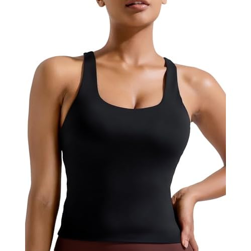 RUNNING GIRL Tank Tops with Built in Bras, Racerback Activewear Yoga Workout Tops for Women Black Medium