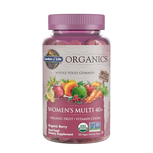 Garden of Life Organics Women 40+ Gummy Vitamins - Berry - Certified Organic, Non-GMO, Vegan, Kosher Complete Multi - Methyl B12, C & D3 - Gluten, Soy