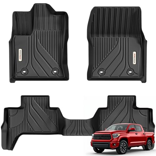 YITAMOTOR Floor Mats Fits for Toyota Tundra Double Cab 2025-2022, Custom Fit Tundra Car Mats, All-Weather TPE Front and Rear Row Floor Liners, Black 2