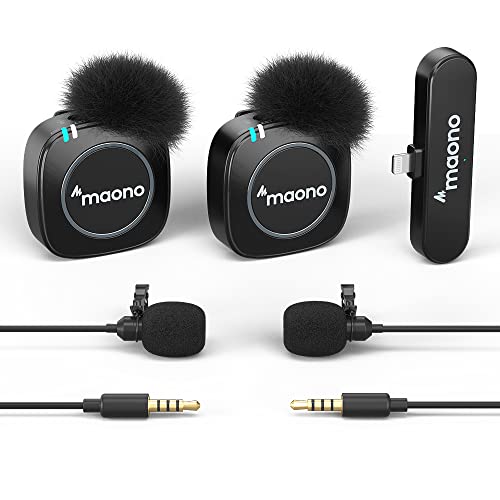 MAONO Ultra-Compact Wireless Lavalier Microphone with MFi Certified for iPhone, iPad, 2.4GHz Dual Lapel Mics with Pro Audio Chip and Mute for TikTok,