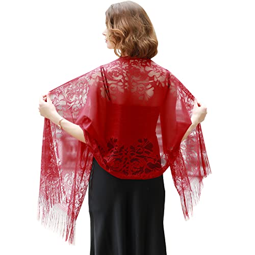 RIIQIICHY Shawls and Wraps for Evening Dresses Scarfs for Women Pashmina Wedding Formal Shawl Red-1