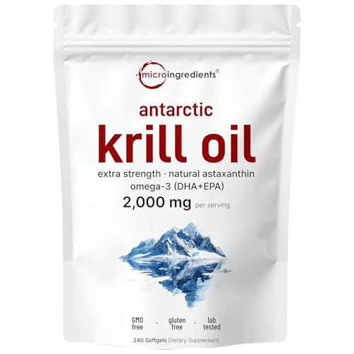 Micro Ingredients Antarctic Krill Oil Supplement, 2,000mg Per Serving, 240 Softgels, Triple Strength, Rich in Omega-3s EPA, DHA & Natural Astaxanthin,