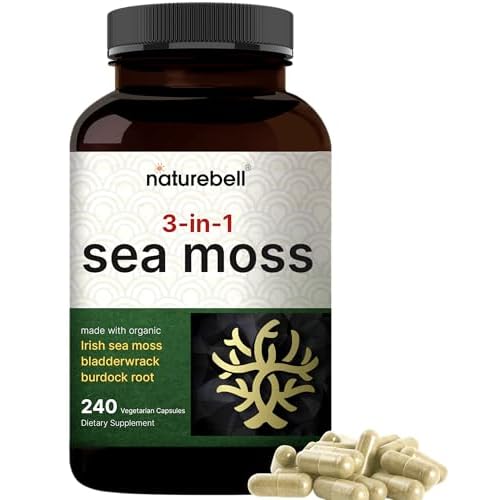 Irish Sea Moss Capsules, 3,000mg Per Serving, 240 Veggie Pills | Made with Organic Raw Powder, Plus Bladderwrack & Burdock Root, Sea Vegetable Complex
