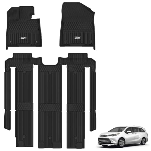 3W Floor Mats Fit Toyota Sienna 2021 2022 2023 2024 2025, TPE All Weather Custom Fit Floor Liner for Toyota Sienna 1st, 2nd and 3rd Row, Black Toyota
