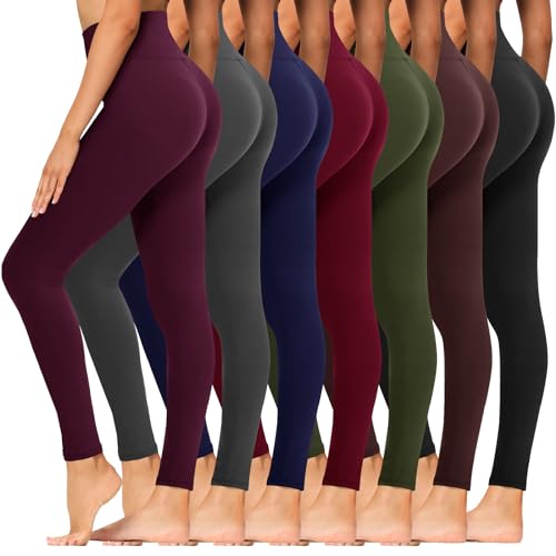 Syrinx 7 Pack Leggings for Women - High Waisted Tummy Control Soft Yoga Pants for Workout Running Large-X-Large 7 Pack Black-Brown-Olive-Wine Red-Navy