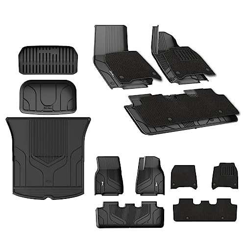 3W Floor Mats & Boot Liner & Carpets Fit for Tesla Model Y 2021-2024 2025, Dog Friendly All Weather TPE Mats Waterproof Non Slip Car Liner Trunk Mats